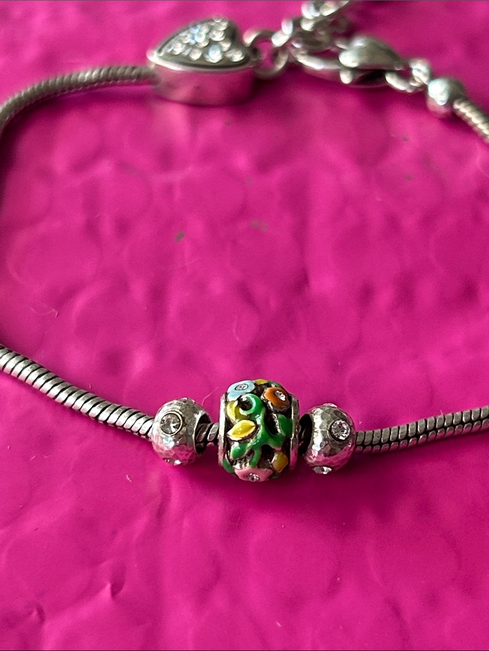 Brighton snake charm bracelet with “Flower Child” enamel colorful bead charm